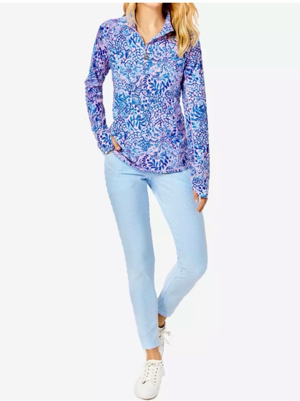 Lilly Pulitzer Marion High Tide Quarter Zip Pull Over Luxletic size Large